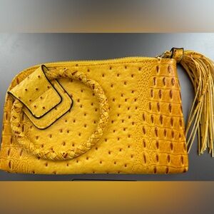 Yellow  textured Leather Wristlet